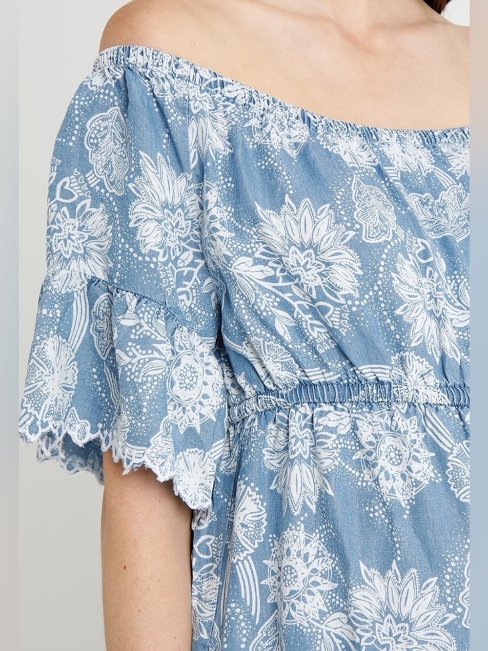 Gap Off-Shoulder Blue Floral Maternity Dress in TENCEL - Picture 6 of 6